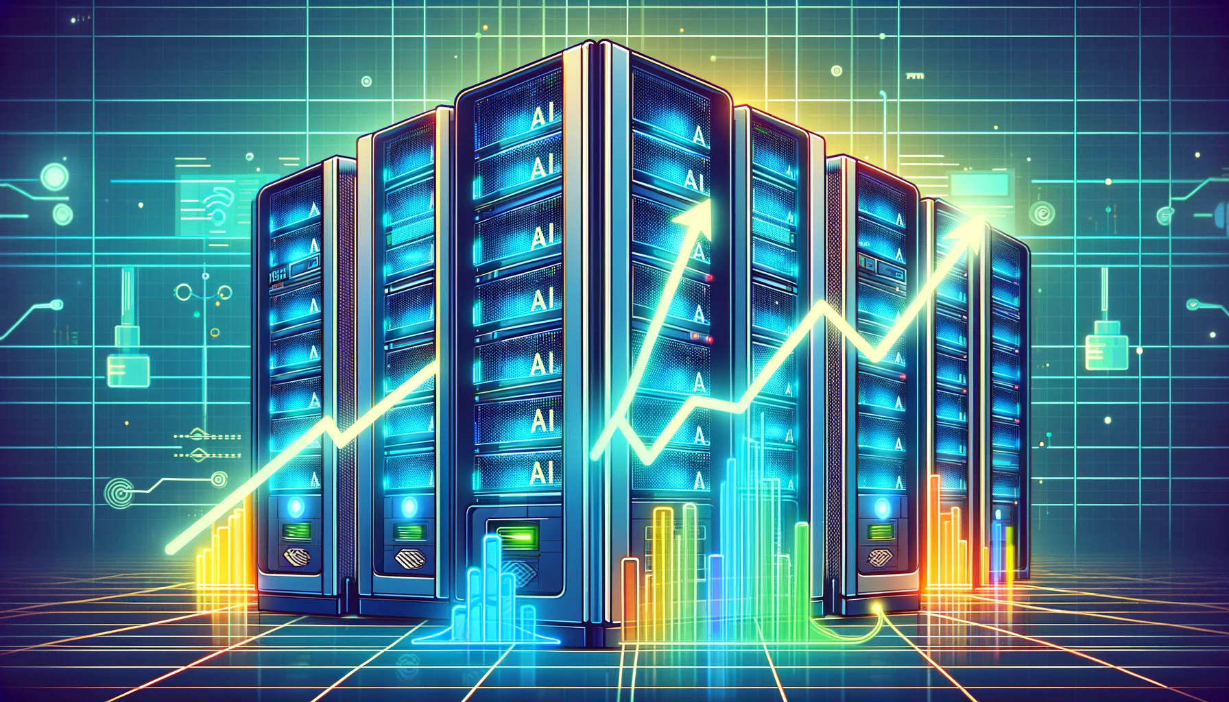 Dell Projects Positive Outlook For Fiscal Year 2025 Due To Huge Demand   DALL·E 2024 03 01 12.20.20 Create A Simple Clean Vector Style Image For A News Article Featuring A Futuristic Server Room With Racks Of AI Servers. These Servers Have Glowing .webp