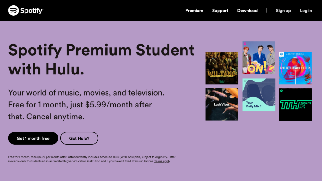 Spotify premium student with hulu subscription plan