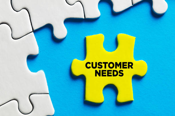 The word customer needs written on a puzzle piece. To discover or understand the customer needs and wants.