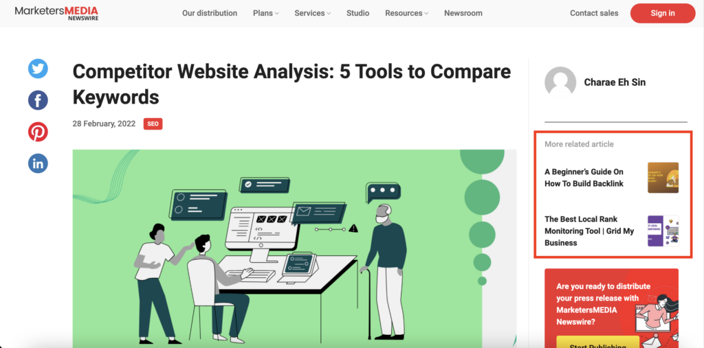 MarketersMEDIA's blog post about 5 competitor website analysis to compare keywords