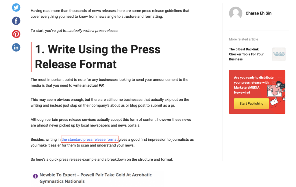 MarketersMEDIA's blog post about press release guidelines