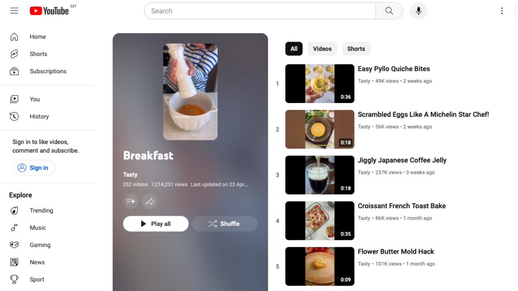 Buzzfeed's "Tasty" Breakfast playlist