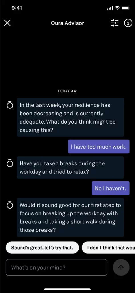 Oura Labs Oura Advisor chat feature