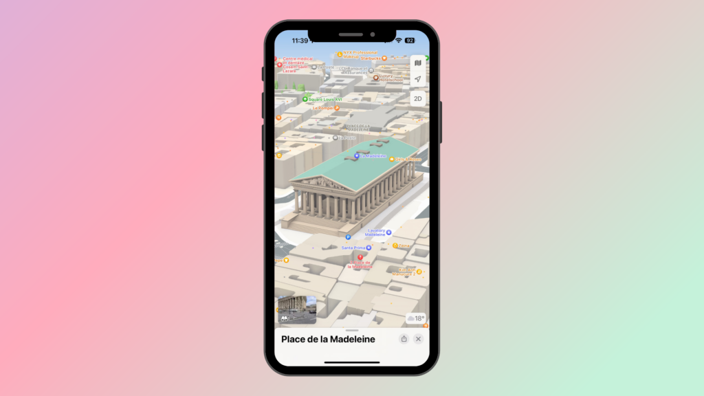 3d view of Place de la Madeleine on Apple Maps