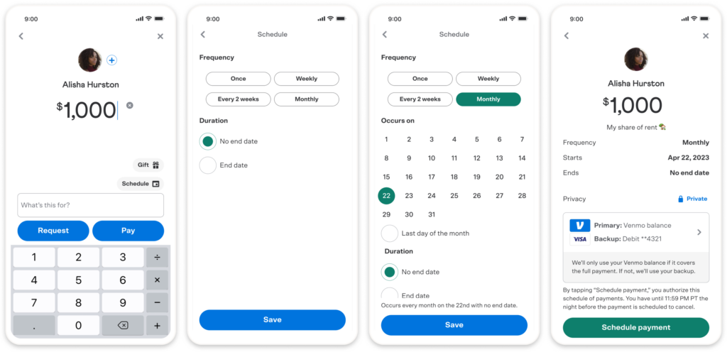 Venmo schedule payments and requests feature