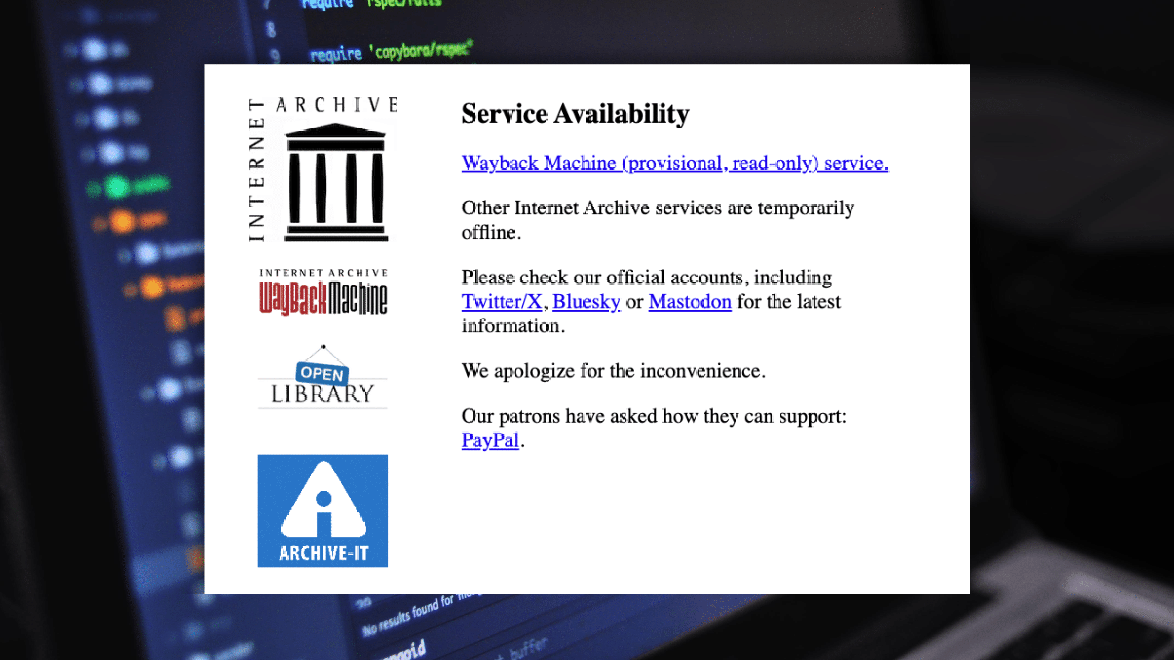 Internet Archive Wayback Machine Returns in Read-Only State After Major ...