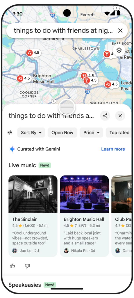 Users can ask Maps for inspiration curated with Gemini